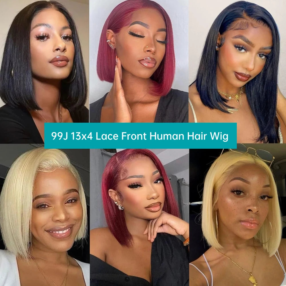 Velara Hair 13x4 HD Lace Front Burgundy Bob Wig Human Hair – Straight 99J Colored Bob Wig (8–14 Inch, 200% Density)