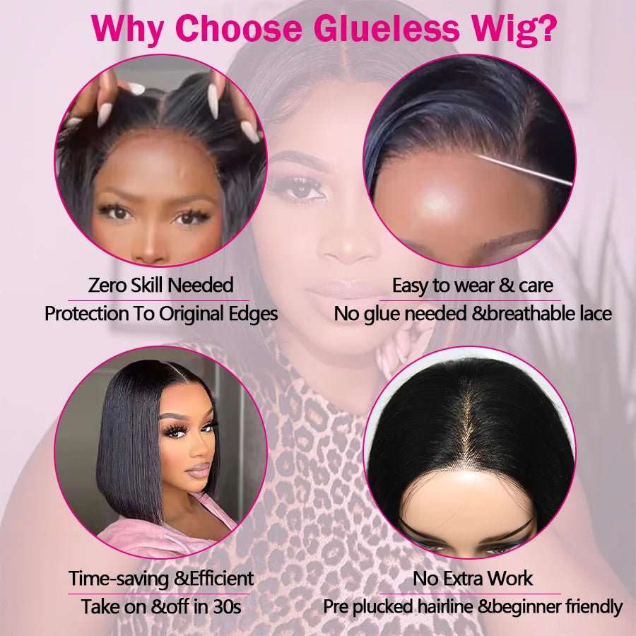 ✨Velara Glueless Straight Bob Wig
Ready-to-Wear | Pre-Cut Lace | 100% Human Hair