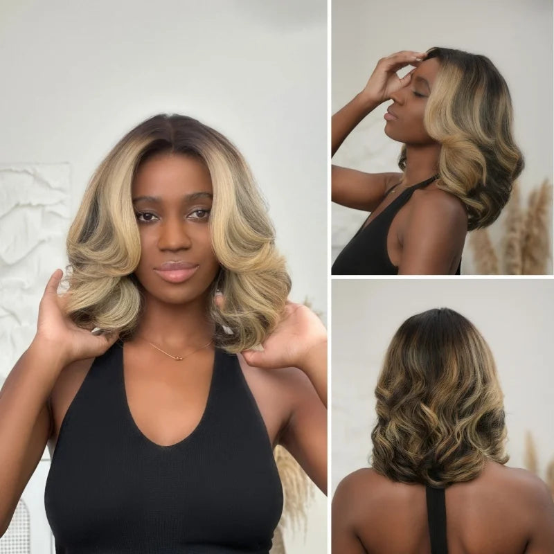 Velara Hair HD Lace Human Hair Bob Wig – 5x5 Closure Highlight Balayage Blonde Brown Pre-Plucked 250%–300% Density Brazilian Wig