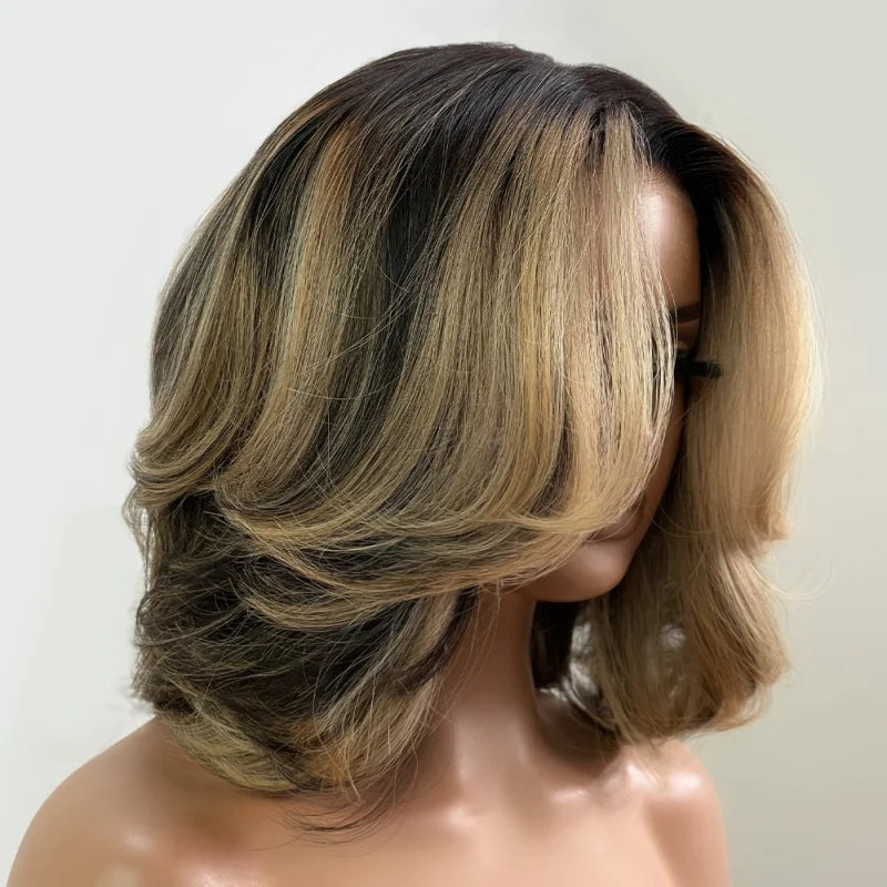 Velara Hair HD Lace Human Hair Bob Wig – 5x5 Closure Highlight Balayage Blonde Brown Pre-Plucked 250%–300% Density Brazilian Wig