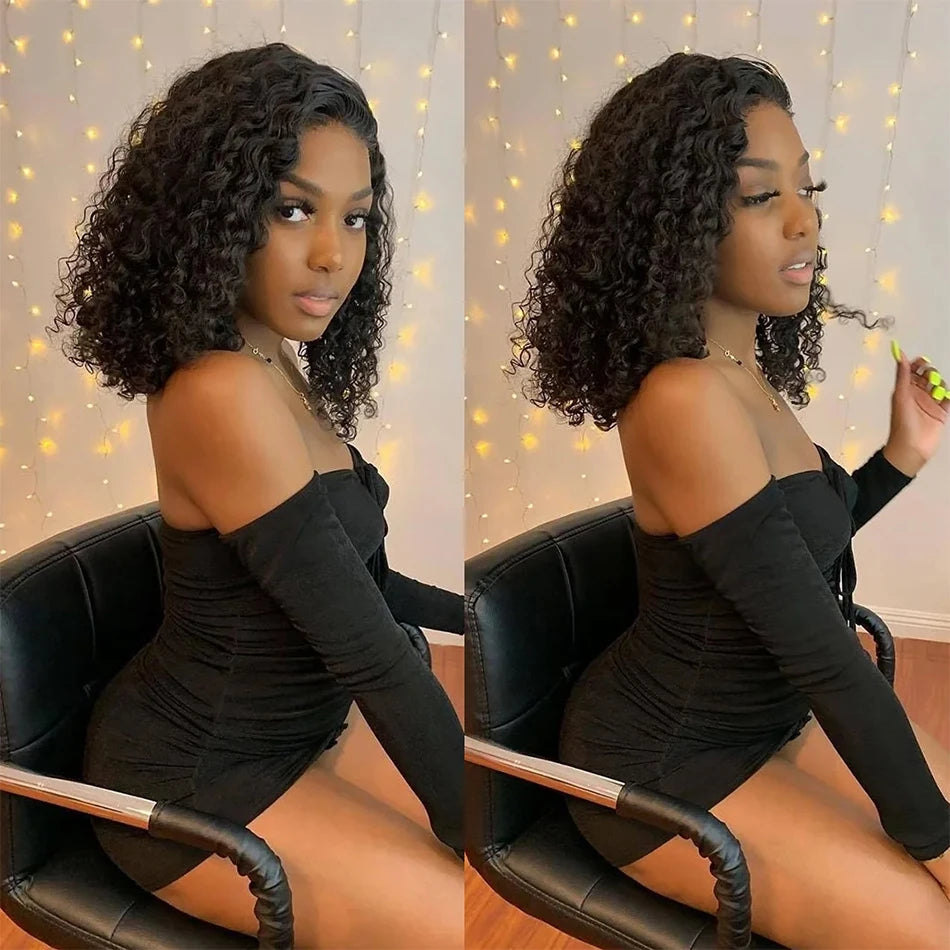 Velara Hair Deep Wave Curly Bob Lace Front Wig – 200% Density Human Hair (13×4 Frontal)