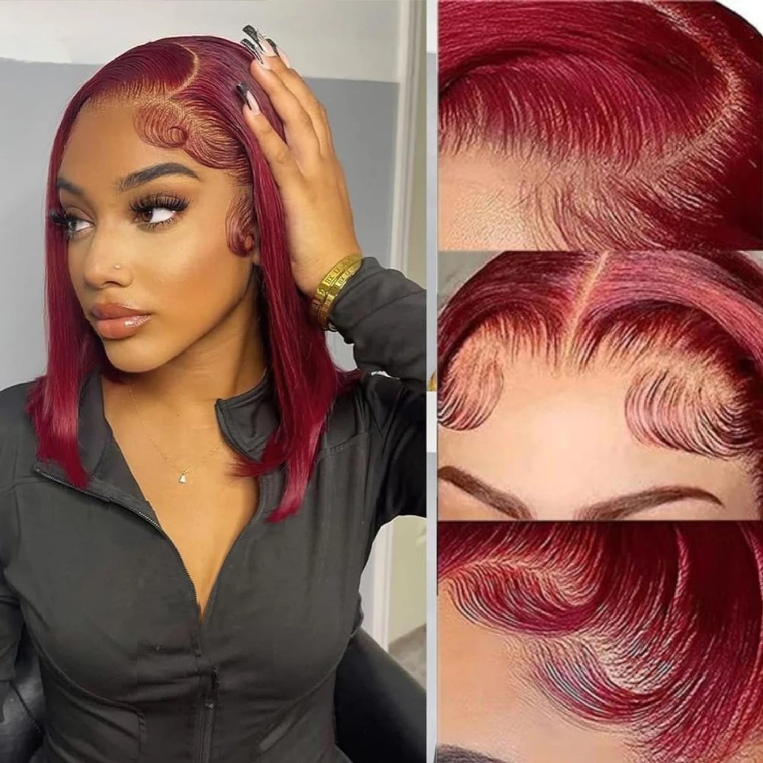 Velara Hair 13x4 HD Lace Front Burgundy Bob Wig Human Hair – Straight 99J Colored Bob Wig (8–14 Inch, 200% Density)