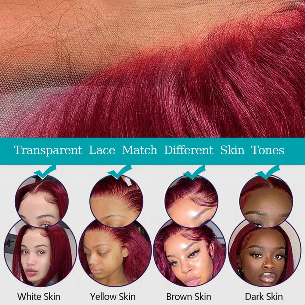 Velara Hair 13x4 HD Lace Front Burgundy Bob Wig Human Hair – Straight 99J Colored Bob Wig (8–14 Inch, 200% Density)