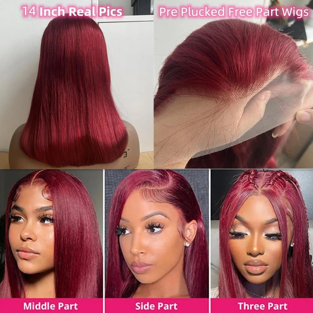 Velara Hair 13x4 HD Lace Front Burgundy Bob Wig Human Hair – Straight 99J Colored Bob Wig (8–14 Inch, 200% Density)