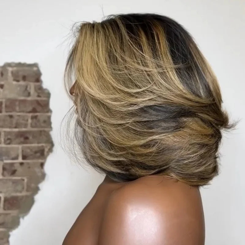 Velara Hair HD Lace Human Hair Bob Wig – 5x5 Closure Highlight Balayage Blonde Brown Pre-Plucked 250%–300% Density Brazilian Wig