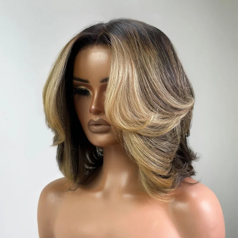 Velara Hair HD Lace Human Hair Bob Wig – 5x5 Closure Highlight Balayage Blonde Brown Pre-Plucked 250%–300% Density Brazilian Wig