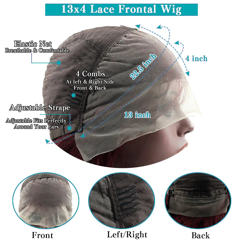 Velara Hair 13x4 HD Lace Front Burgundy Bob Wig Human Hair – Straight 99J Colored Bob Wig (8–14 Inch, 200% Density)