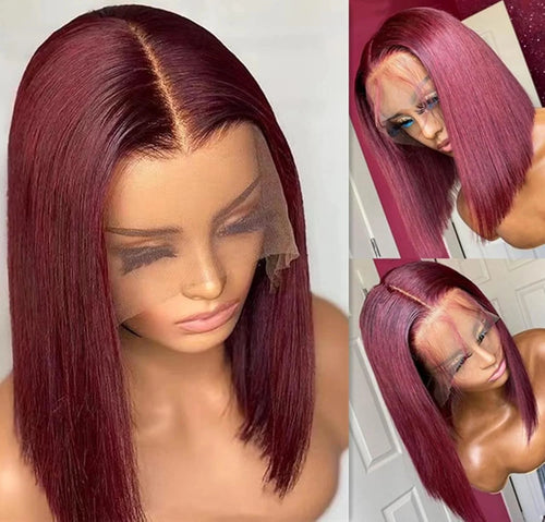 Velara Hair 13x4 HD Lace Front Burgundy Bob Wig Human Hair – Straight 99J Colored Bob Wig (8–14 Inch, 200% Density)